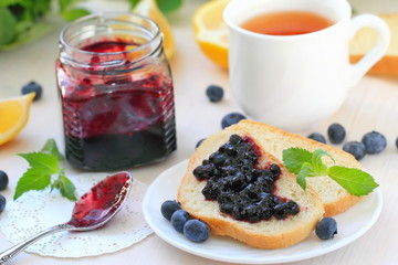 Sweet breakfast with blueberry jam