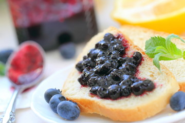 Sweet breakfast with blueberry jam