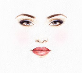 Beautiful woman face. Abstract fashion watercolor illustration © Anna Ismagilova