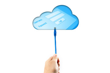 Connection concept with cloud computing using a network cable RJ