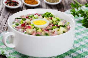 meat, greens and vegetables cold summer soup
