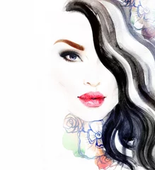 Selbstklebende Fototapete Aquarell Gesicht Beautiful woman face. Abstract fashion watercolor illustration