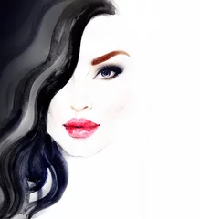 Poster Aquarel Face Beautiful woman face. Abstract fashion watercolor illustration