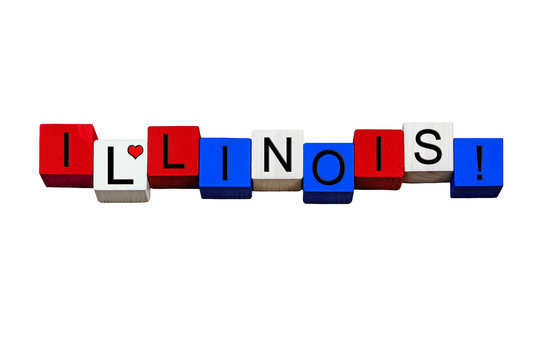 I Love Illinois, sign or banner design, American states. Isolated.