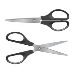 Black scissors isolated on white background.