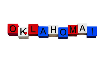 I Love Oklahoma, sign or banner design, American states. Isolated.