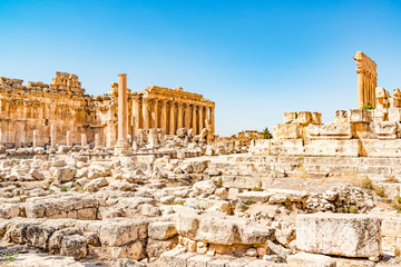Baalbek in Beqaa Valley, Lebanon. Baalbek is located about 85 km northeast of Beirut and about 75 km north of Damascus. It has led to its designation as a UNESCO World Heritage Site in 1984.