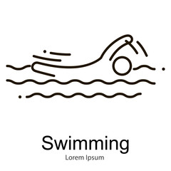 Summer Swim Water People Pictogram outline thin Icon Isolated