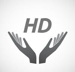 Isolated hands offering icon with    the text HD