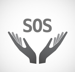 Isolated hands offering icon with    the text SOS