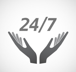 Fototapeta premium Isolated hands offering icon with the text 24/7