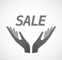 Isolated hands offering icon with    the text SALE