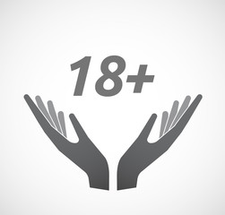 Isolated hands offering icon with    the text 18+