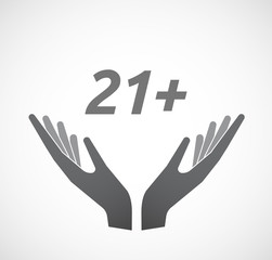Obraz premium Isolated hands offering icon with the text 21+