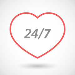 Isolated  line art heart icon with    the text 24/7