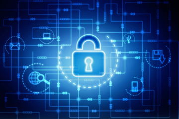 Security concept: Lock on digital screen, contrast, 3d render