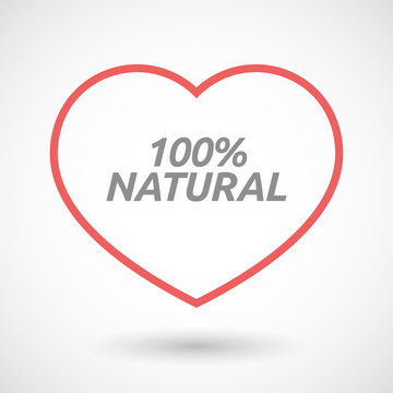 Isolated  line art heart icon with    the text 100% NATURAL