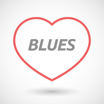 Isolated  line art heart icon with    the text BLUES