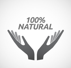Isolated hands offering icon with    the text 100% NATURAL