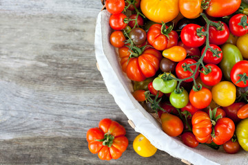colorful tomatoes in basket