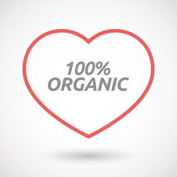 Isolated  line art heart icon with    the text 100% ORGANIC
