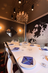 table set up in elegant restaurant interior