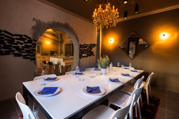 table set up in elegant restaurant interior