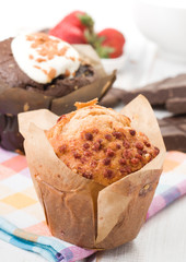 appetizing muffins, on wood