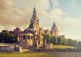 panorama of the old city of Szczecin, Poland