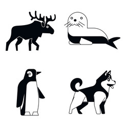 Polar animals in simple style on white shadow