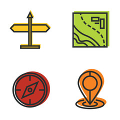 Road tourist line icons with color background