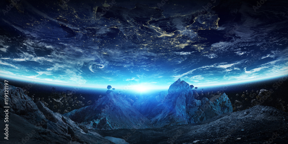 Wall mural gigantic asteroids about to crash earth 3d rendering elements of