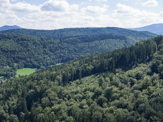 Beautiful hilly landscape with forest in Silesia, Poland