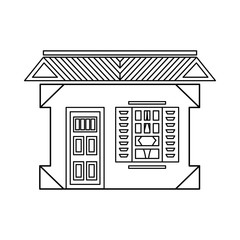 House with one window icon in outline style isolated on white background. Building symbol