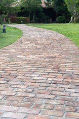 brick walkway in garden
