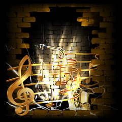 stone brick wall frame saxophone music