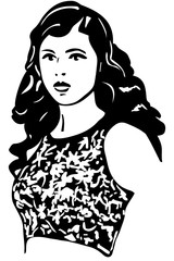 vector sketch of a beautiful girl with brunette hair