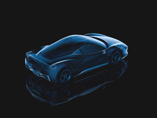 3d rendering transparent futuristic luxury sports car, x-rays of