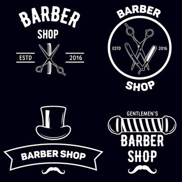 Set of vintage barber shop emblems label badges and designed elements. Vector illustration.