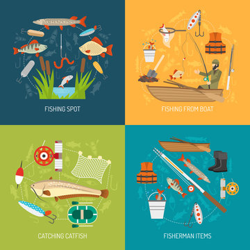 Fishing Concept Icons Set 