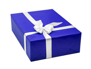 Red gift box with white ribbon.