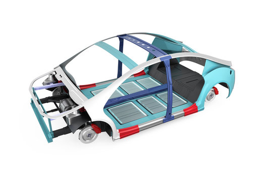 Electric vehicle body frame isolated on white background. 3D rendering image.
