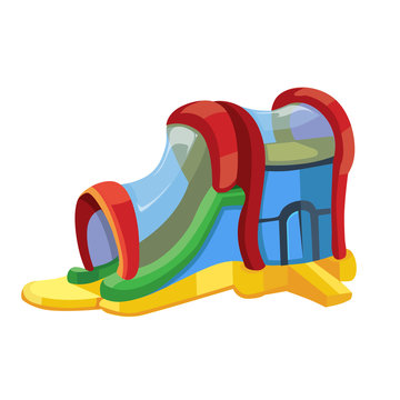 Vector illustration of inflatable castles and children hills on playground