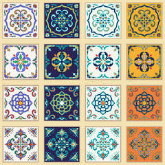 Vector set of Portuguese tiles. Beautiful colored patterns for design and fashion
