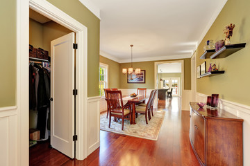 Brown and olive tones dining room interior