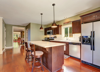 Deep Brown kitchen storage combination and bar counter
