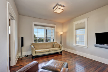 Bright beige living room interior in modern house.