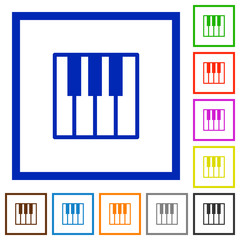 Piano keyboard framed flat icons