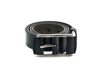 isolated black leather belt with clipping part