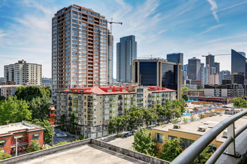 Fototapeta na wymiar View from balcony. Apartment building in Seattle.
